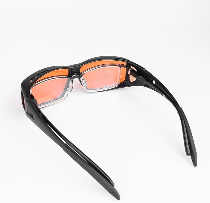 Fit Over 100% Blue Light Blocking Glasses for Sleep - Amber Nighttime Eyewear, Wraparound Sleep Glasses, Anti-Blue Blocking Computer Gaming Glasses for Men Women, Black