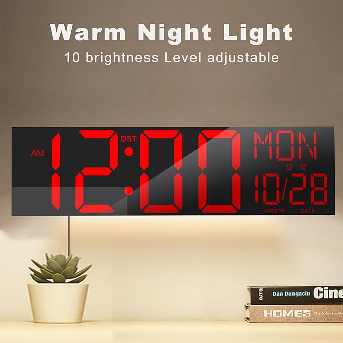 JALL 30" Large Digital Wall Mount Clock with Remote Control, Alarm, Big LED, Countdown, Auto DST, Temperature for Living Room Classroom Desk, Xmas, Birthday Gift, Black Shell Red Font
