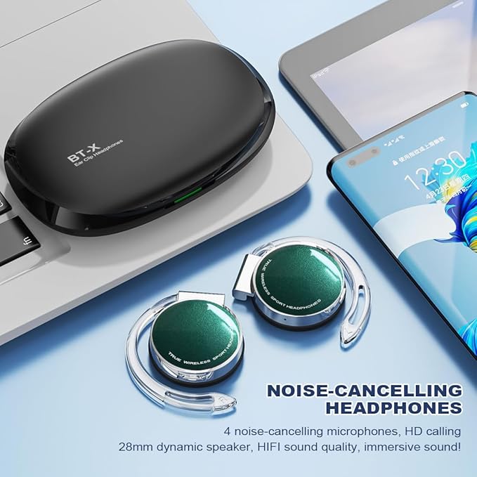 Ear Headphones Wireless Bluetooth 5.3 Open Buds Wireless Earbuds Over Ear Hooks Bluetooth Headphones with Microphone Clip on Bluetooth Earphones On Ear Headphones with Earhooks