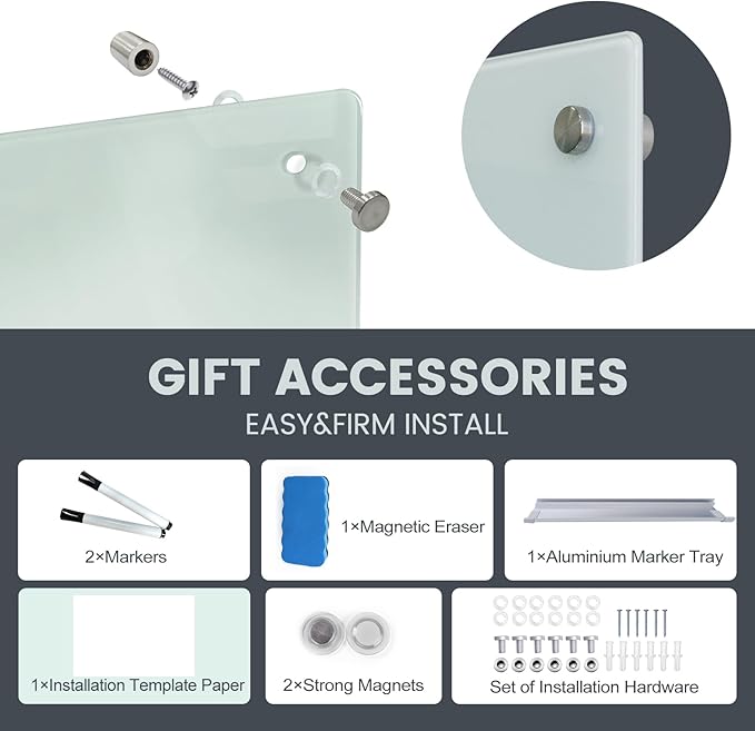 Glass Magnetic Dry-Erase Board -72"x48"Frameless Wall Mounted Glass Whiteboard for Wall, Large Frameless Magnetic White Board for Office, Home & School