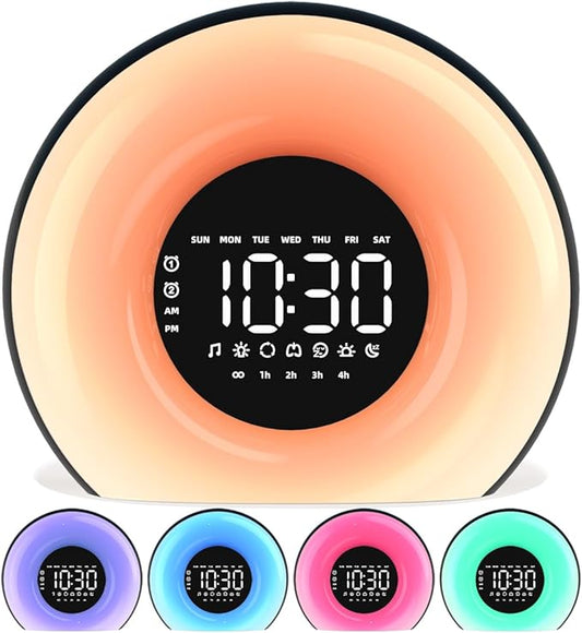Wake Up Light Sunrise Alarm Clock with Sunrise Sunset Simulation 23 Nature Sleep Sounds 13 Colors Night Light Dual Alarms Snooze Function Sleep Aid for Heavy Sleepers Kids Adults (Black)