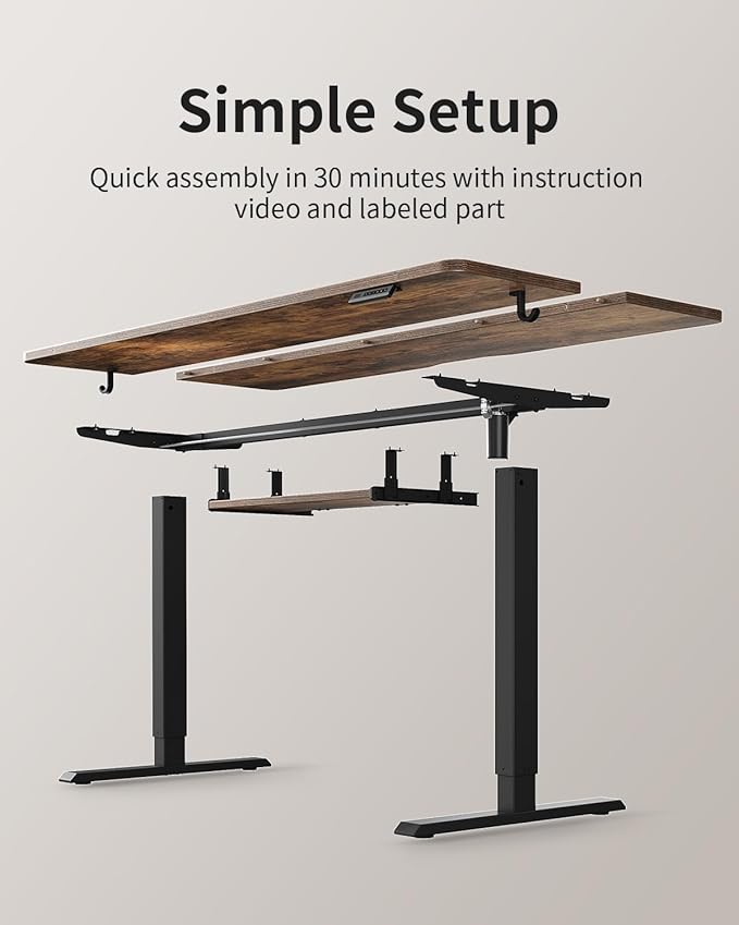 FEZIBO Standing Desk with Keyboard Tray, 55 x 24 Inch Adjustable Height Sit Stand Desk with Memory Presets for Home Office, Ergonomic Computer Workstation, Rustic Brown