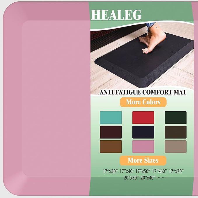 Anti Fatigue Floor Mat,Kitchen Mat, Standing Desk Mat – Comfort at Home, Office, Garage - Polyurethane(PU) Foam (Pink, 40" L x 17" W x 1" Th)