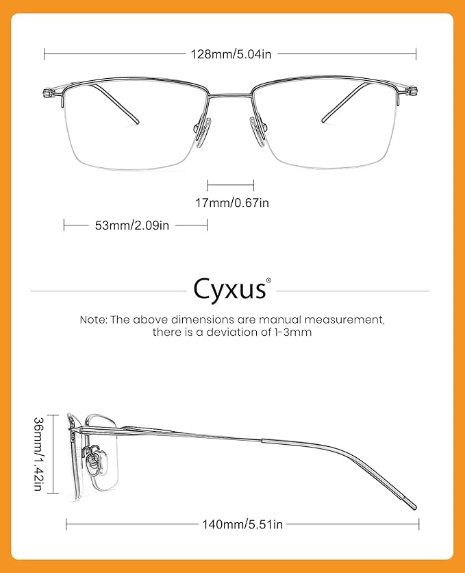 Cyxus Titanium Small Blue Light Glasses for Men Crystal Lens Rimless Glasses UV Blocking Gaming Eyeglasses Frame