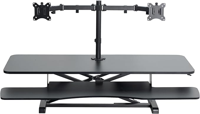 VIVO Height Adjustable 48 inch Standing Desk Converter with Dual 13 to 30 inch Monitor Stand, Sit Stand Monitor Mount and Desk Riser, Black, DESK-V048KB-M2