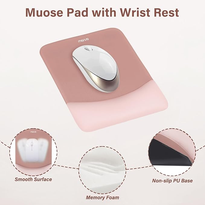 MOSISO Wrist Rest Support for Mouse Pad&Keyboard Set, Rectangular Ergonomic Mousepad Non-Slip Base Home/Office Pain Relief&Easy Typing Pad with Neoprene Cloth&Raised Curved Memory Foam, Salmon Pink