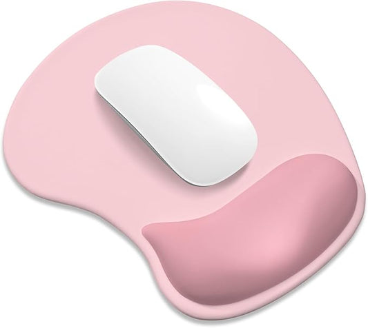 ITNRSIIET Ergonomic Mouse Pad, Cushioned Gel Wrist Rest, Non-Slip Base, Smooth Surface, Cute Multi-Color, 9.5 x 8.2 in, Pink Accent