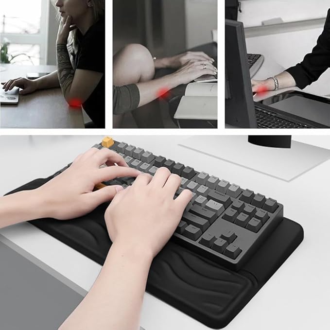 Keyboard Wrist Rest, Mouse Pad Set with Ergonomic Tilted, Memory Foam Pad for Pain Relief, Wrist Rest for Computer Keyboard, Comfortable Typing Support for Office, Home & School, Black