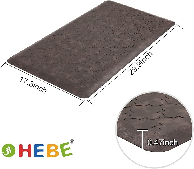 HEBE Kitchen Mat Cushioned Anti Fatigue Comfort Floor Mat 17.3"x28" Waterproof Non Slip Kitchen Floor Carpet Laundry Room Rug Heavy Duty Comfort Standing Mat Pads,Brown