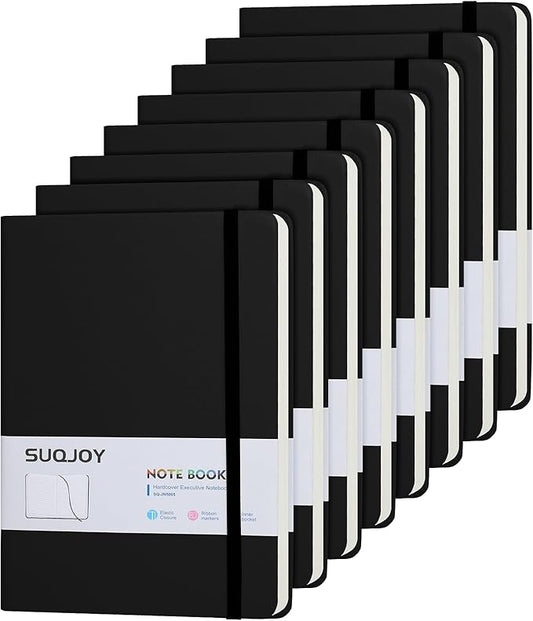 Lined Journal Notebooks for Writing, 100 GSM Thick Paper, Hardcover Notebook, A5 College Ruled Notebook, Journaling Notebook for School/Travel/Office (8 Pack, Black)