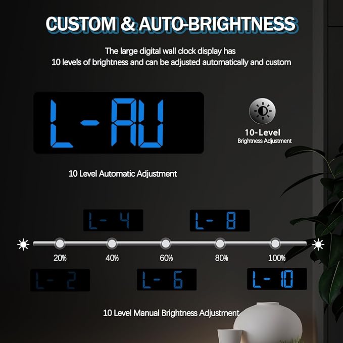 JoFomp 17.3" Large Digital Wall Clock, LED Digital Clock Large Display with Remote Control, Alarm Clock with Temp/DST/Dimmer/Humidity/Timer/Ambient Light - 12/24H, Alarm Wall Clock for Bedroom