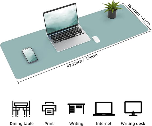 Leather Desk pad Protector, Large Desk mat with Natural Cork & PU Leather,Mouse pad,Non-Slip Office Desk Mat,Waterproof Desk Writing Pad for Office and Home (35in*17in, Light Blue)