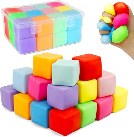 Squishy Fidget Toys, 24 Pack Stress Cube Balls Fidget Sensory Toys Bulk for Kids Adults Anxiety Relief Goodie Bag Stuffers Classroom Prizes Party Favors Teens Boys Girls Christmas Birthday Gifts