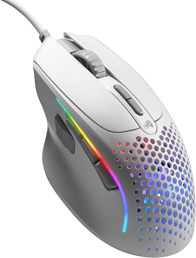 Glorious Gaming Model I 2 Wired Gaming Mouse: 9 Programmable Buttons (2 Swappable), 66g Superlight, 26k Optical Sensor, 80M Click Rated Switches, MMO/MOBA/FPS, Side Thumb Rest (White)