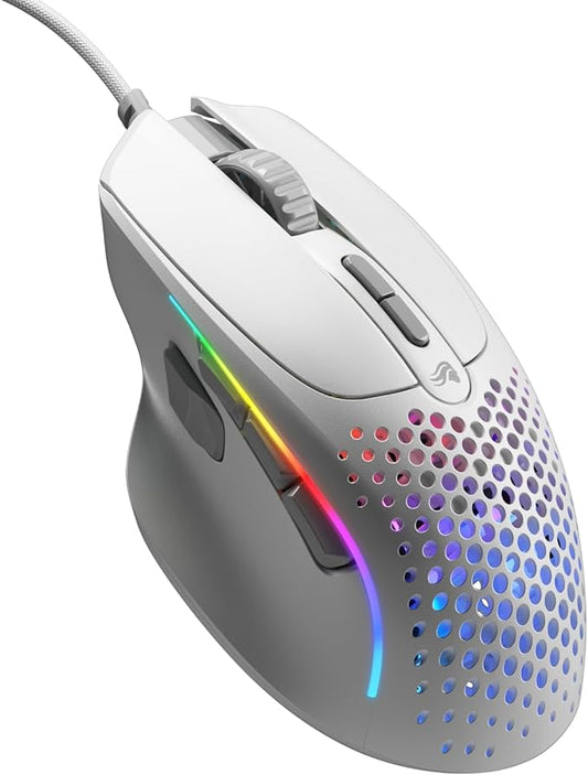 Glorious Gaming Model I 2 Wired Gaming Mouse: 9 Programmable Buttons (2 Swappable), 66g Superlight, 26k Optical Sensor, 80M Click Rated Switches, MMO/MOBA/FPS, Side Thumb Rest (White)