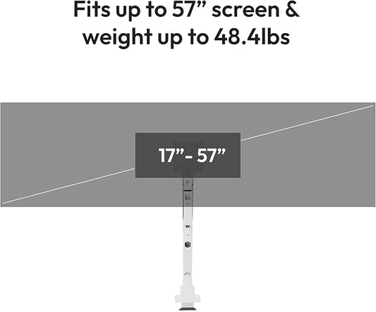 Pixio PS2S Titan White Ultrawide Mega Heavy-Duty Premium Single Monitor Arm Stand fits up to 57 inch Monitors Holds up to 59.4lbs VESA Compatible Integrated Cable Management