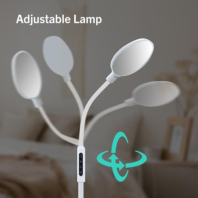 PRIMETEK Happy Light 10000 Lux Mood Lamp, Dual Control Remote,Touch Screen Sad Lamp, Adjustable LED Floor Lamp, UV-Free Sun Light, 5 Color Temperatures 10 Brightness Levels Happy Lights (White)