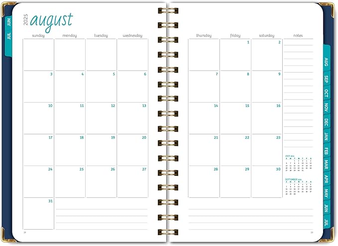 HARDCOVER Academic Year 2025-2026 Planner: (June 2025 Through July 2026) 5.5"x8" Daily Weekly Monthly Planner Yearly Agenda. Bookmark, Pocket Folder and Sticky Note Set (Navy Gold Numbers)