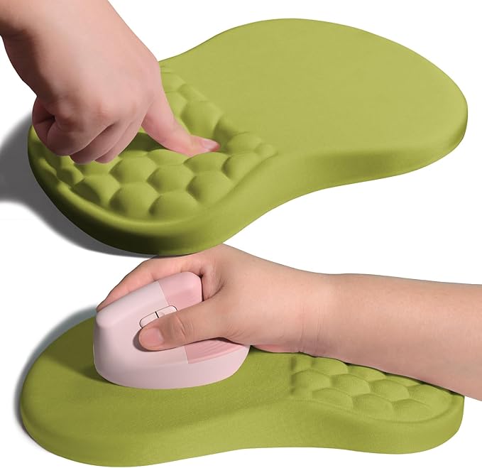 Ergonomic Joint Wrist Support Mouse Pad with Memory Foam Cushion Massage Bump, Carpal Tunnel Pain Relief Mousepad Slope Design for Wrist Rest, 11.8x7.9 in, Khaki Green