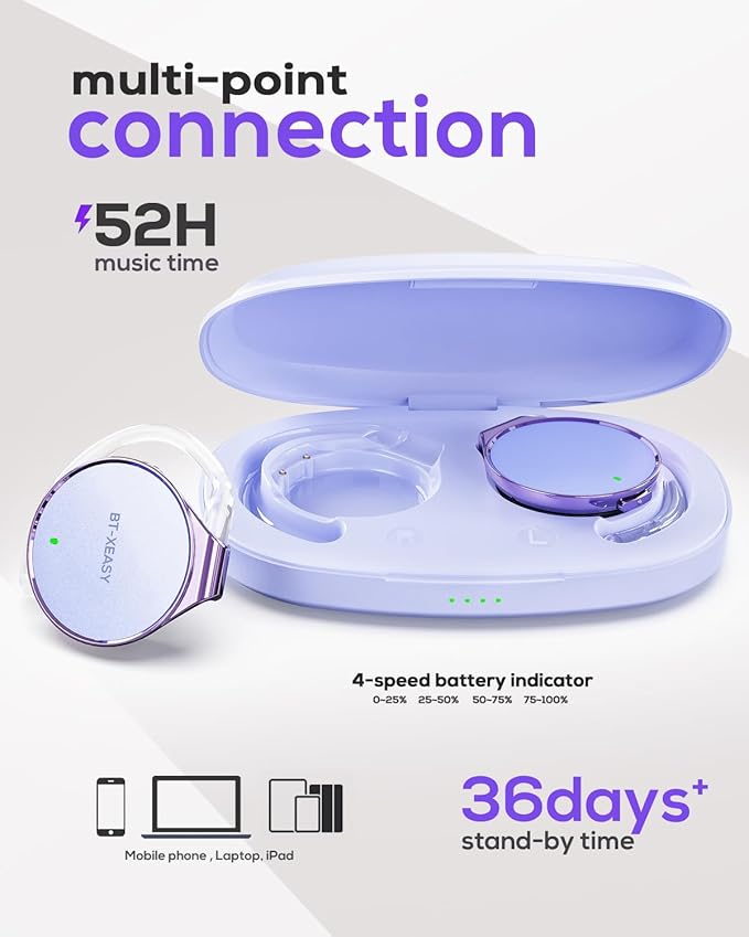 On Ear Headphones Bluetooth 5.4, Noise Cancelling Open Ear Headphones Wireless, Water-Drop Shaped Clip On Sport Headset Bluetooth with 4 Microphone, Comfort Fit Earphones with Long Battery Life