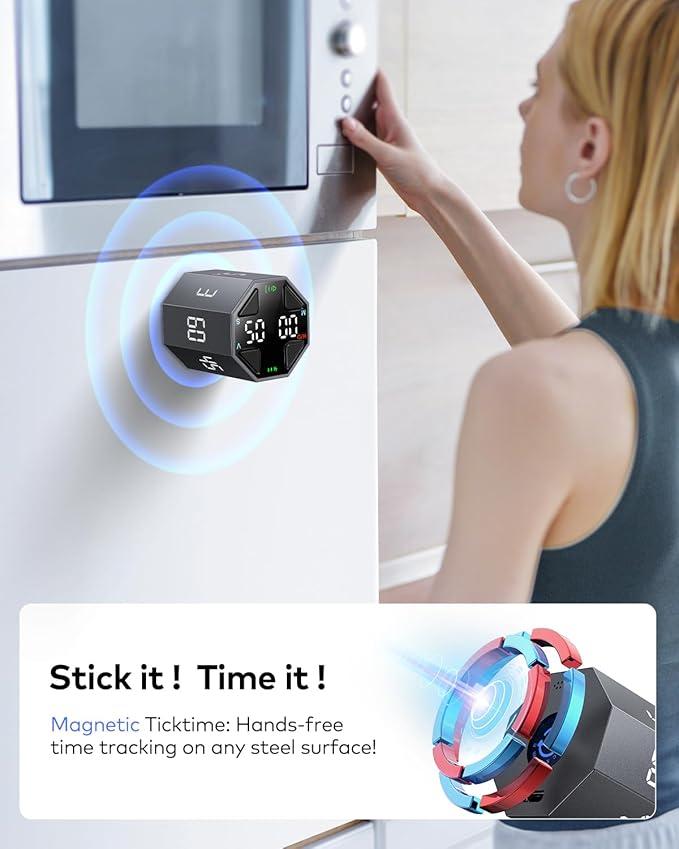 Pomodoro Timer Cube, Custom Pomodoro, Pause & Resume, Silent, Vibrate & Adjustable Sound Alert, for ADHD, Task, Work, Study, 3/5/10/15/30/45/60min & Custom Countdown,Gray