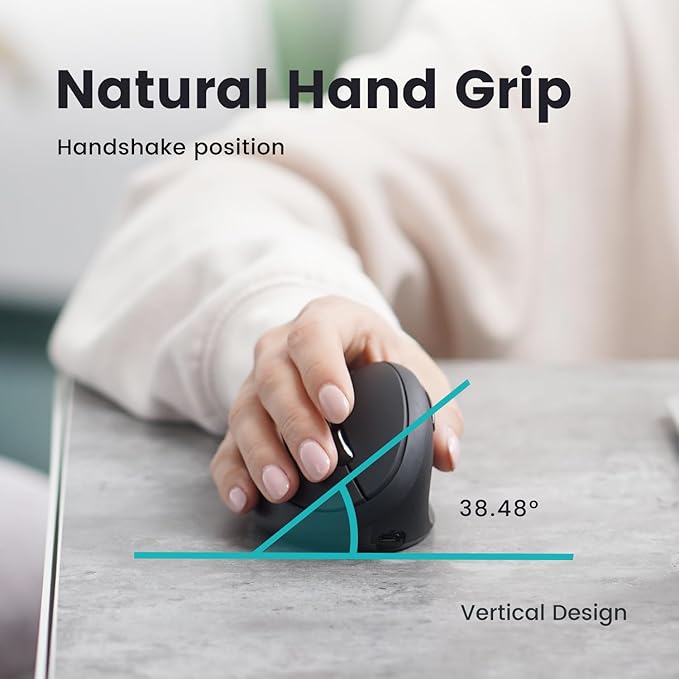 Perixx PERIMICE-819B Bluetooth Portable Vertical Mouse - Wireless 3-in-1 Multi-Device Spec - Silent-Click - Portable Compact Size - Black - Right Handed