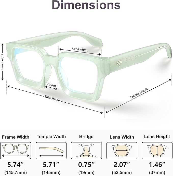 VISOONE Enhanced Version Rectangle Chic Preppy Look Blue Light Blocking Glasses for Women Men RIVER-LIGHTER