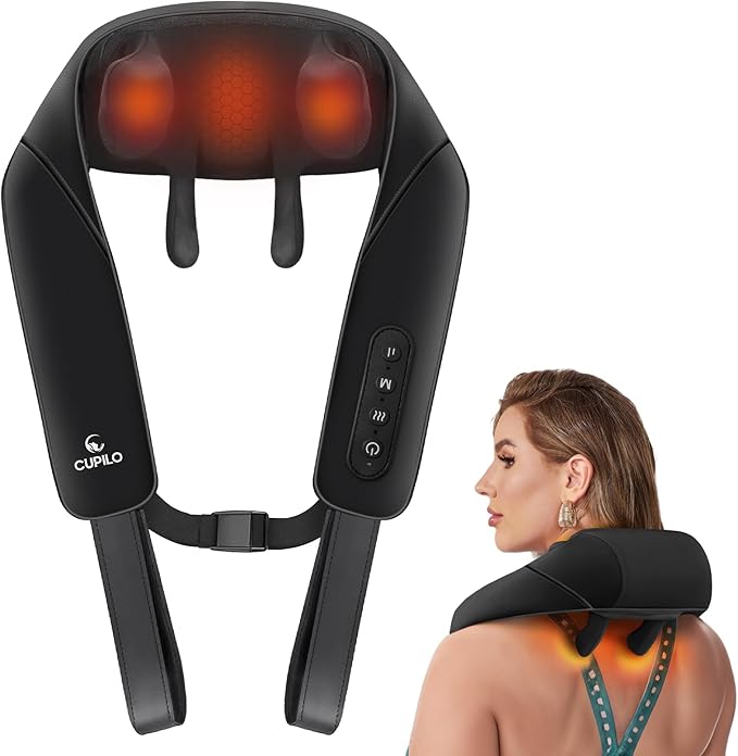 Shiatsu Neck Massager with Heat - Ideal Gifts for Her,Him,4D Cordless Deep Tissue Kneading Massage for Pain Relief,Rechargeable Massage for Neck,Shoulder,Traps and Back