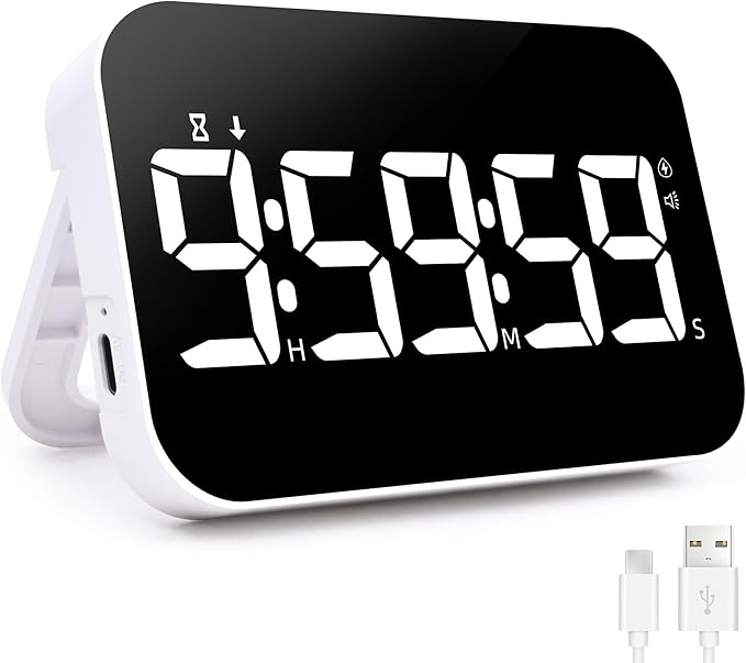 Kitchen Timer （1.5" Number） Large Digital Magnetic Timer, Rechargeabilit, Countdown and Countup, 3 Brightness Display, 3 Volume Levels and Vibration Mode, for Cook, Kids Adults Study Teaching
