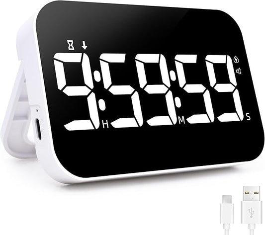 Kitchen Timer （1.5" Number） Large Digital Magnetic Timer, Rechargeabilit, Countdown and Countup, 3 Brightness Display, 3 Volume Levels and Vibration Mode, for Cook, Kids Adults Study Teaching