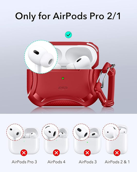ESR for AirPods Pro 2nd Generation Case, Compatible with Airpods Pro Case 2nd/1st Gen (2023/2022/2019), Compatible with MagSafe, Powerful Drop Protection, Magnetic Lid with Cleaner Kit, Red