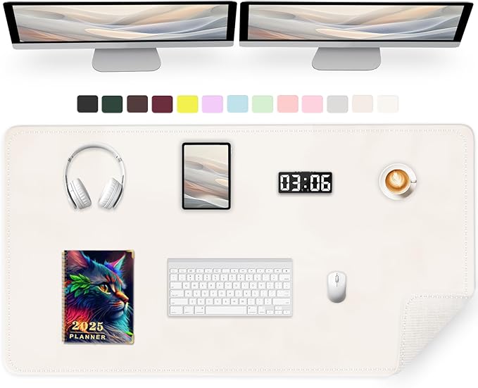 Large Desk Pad, 47.2" x 17" PU Leather Desk Mat for Desktop, Non-Slip Office Desk Mat for Desk, Desk Blotter Pad, Waterproof Computer Pad for Desk, Keyboard Mats for Home & Office (Ivory White)