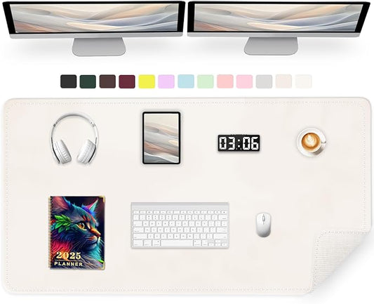 Large Desk Pad, 47.2" x 17" PU Leather Desk Mat for Desktop, Non-Slip Office Desk Mat for Desk, Desk Blotter Pad, Waterproof Computer Pad for Desk, Keyboard Mats for Home & Office (Ivory White)