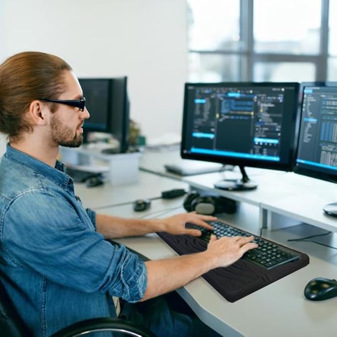 Keyboard Wrist Rest, Mouse Pad Set with Ergonomic Tilted, Memory Foam Pad for Pain Relief, Wrist Rest for Computer Keyboard, Comfortable Typing Support for Office, Home & School, Black