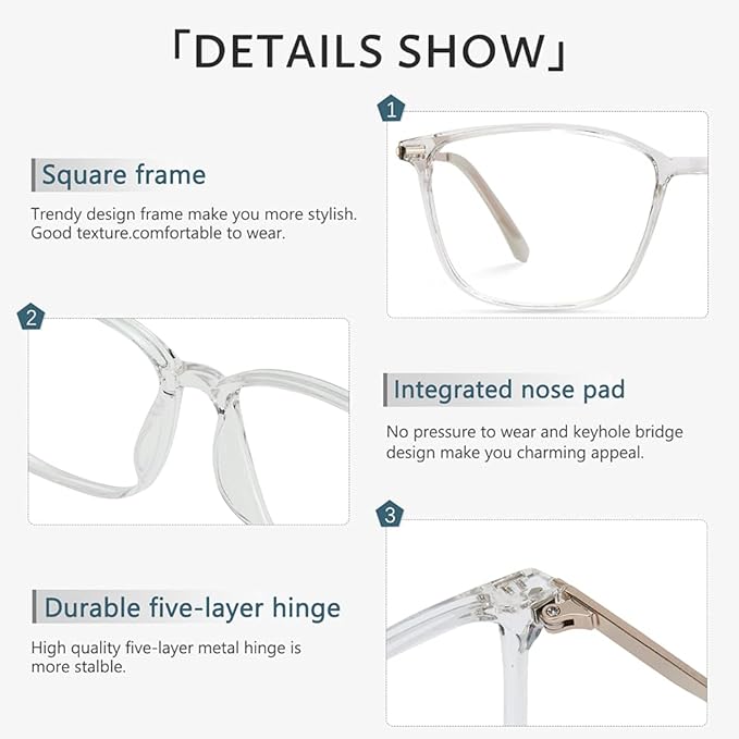 Cyxus Blue Light Blocking Glasses Men Women Computer Gaming Glasses Rectangle TR90 frame Anti Eyestrain UV400 Clear