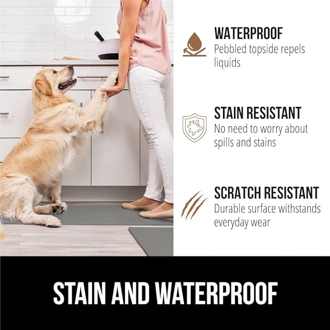 GORILLA GRIP 2 Pack Comfortable Cushioned Kitchen Mats for Floor, 17x29 + 17x59, Waterproof and Stain Resistant, 1/2 Inch Thick Soft Ergonomic Standing Desk Anti Fatigue Mat, Foam Supports Feet, Gray