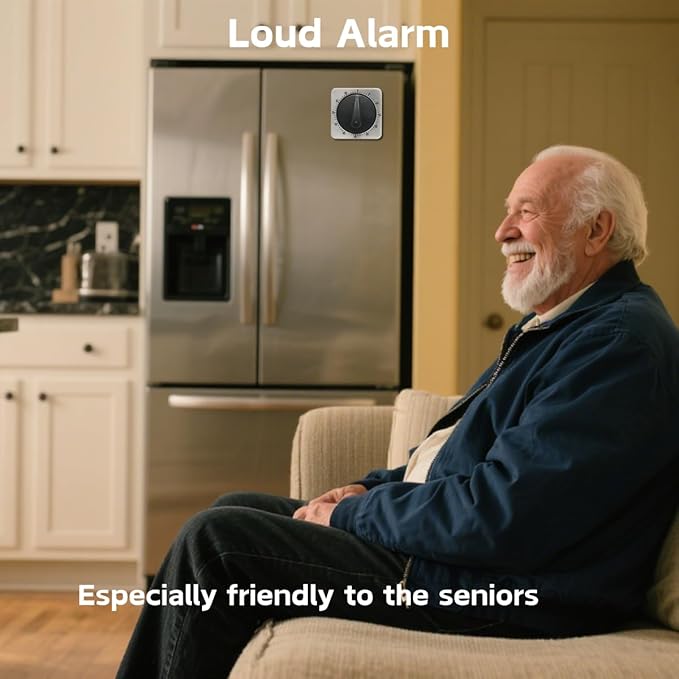 Searon Kitchen Countdown Timer Magnetic 60 Minute Wind Up Mechanical Timer Stainless Steel for Home Baking Cooking Oven (Gray Color)