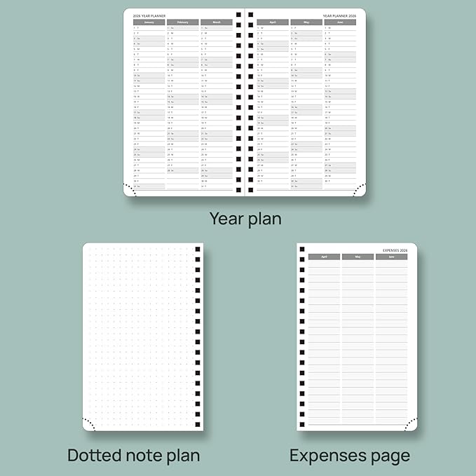 POPRUN Pocket Planner 2025-2026 (Purse Size 4'' x 6.25'') Academic Small Calendar (July 2025 - June 2026) with Hourly Time Slots, 100GSM Thick Papers, Spiral Leather Cover - Pacific Green