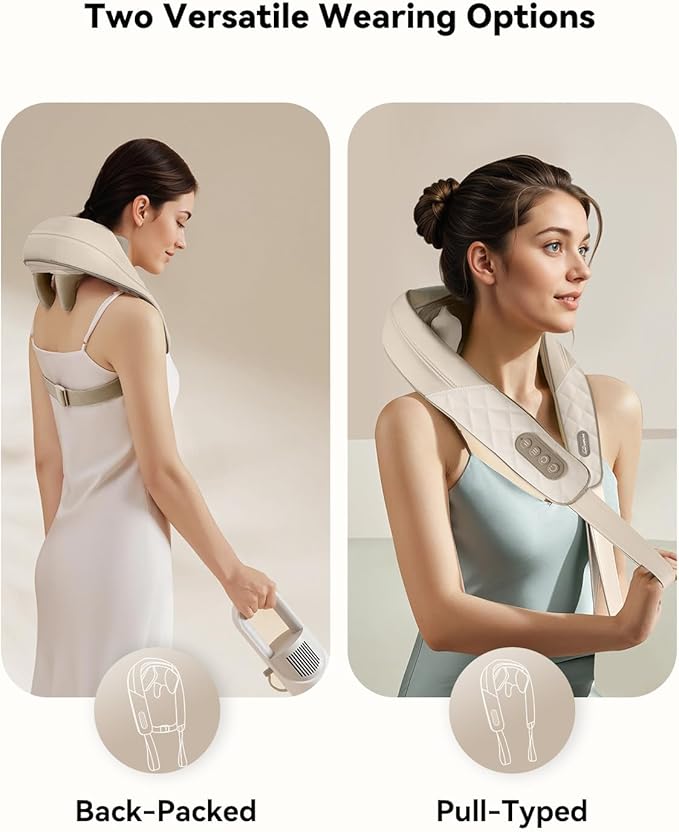 Snailax Cordless Neck Massager with Heat, Kneading Neck and Shoulder Massager Deep Tissue, Shiatsu Back Pillow, 2 Heating Levels,Gifts for Mom Dad