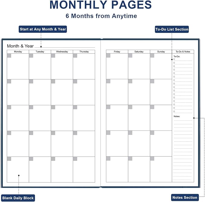 Daily & Monthly Planner for 2025 2026 or Anytime - ADHD Planner Two Pages Per Day, Daily Planner Undated to Increase Focus, Eliminate Overwhelm, Achieve Your Biggest Goals, 5.8'' × 8.3'', Blue