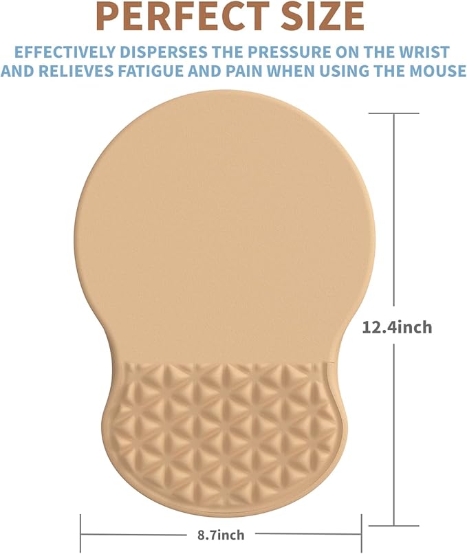 Ergonomic Mouse Pad Wrist Support with Massage Design, Pain Relief Mousepad with Wrist Rest, Memory Foam & Non-Slip PU Base, Computer Mouse Pads for Desk, Office & Home - Earthy Yellow