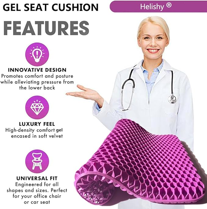 Gel Seat Cushion, Egg Seat Cushion for Tailbone, Back, Sciatica Pain Relief - Gel Enhanced Chair Pads with Non-Slip Cover for Office Home Chair Car Seat Wheelchair (Standard, Violet)