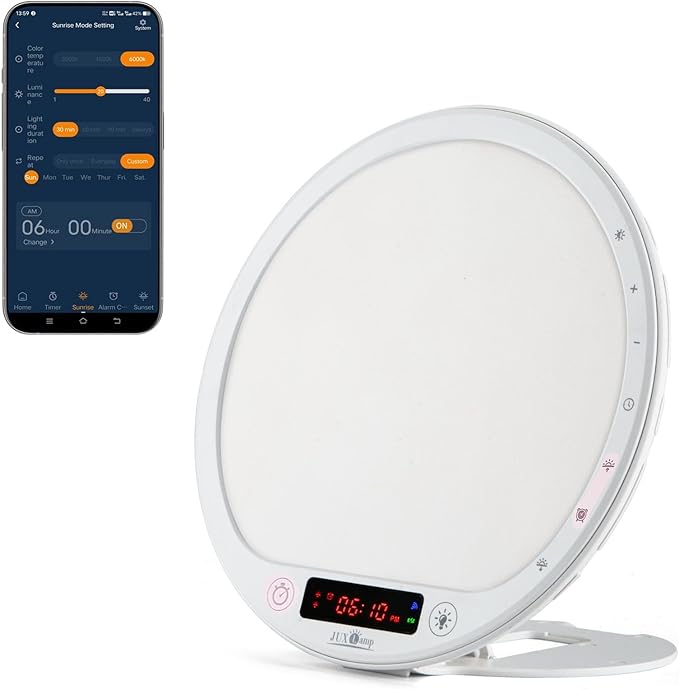 Light Therapy Lamp Sunrise Alarm Clock Wake up lamp 10000 lux UV-Free Sun lamp Bioclock Adjustment APP Control Portable Built-in Lithium Battery