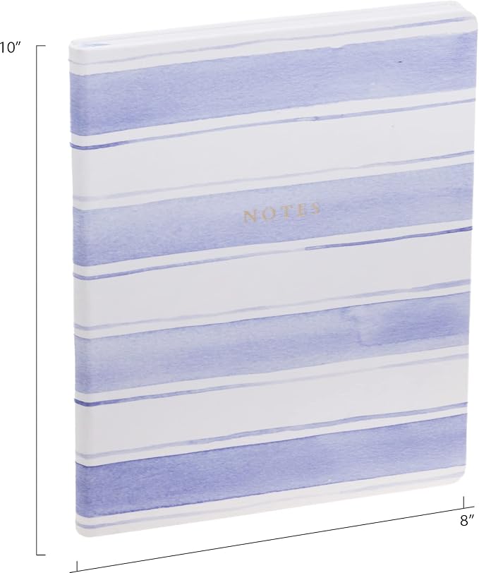 Eccolo Large Lined Journal Notebook, Hardbound Fabric Cover, Writing Journal, 256 Ruled White Pages, Ribbon Bookmark, Lay Flat, Desk Size for Work or School, Wide Stripes (Blue, 8x10 inches)