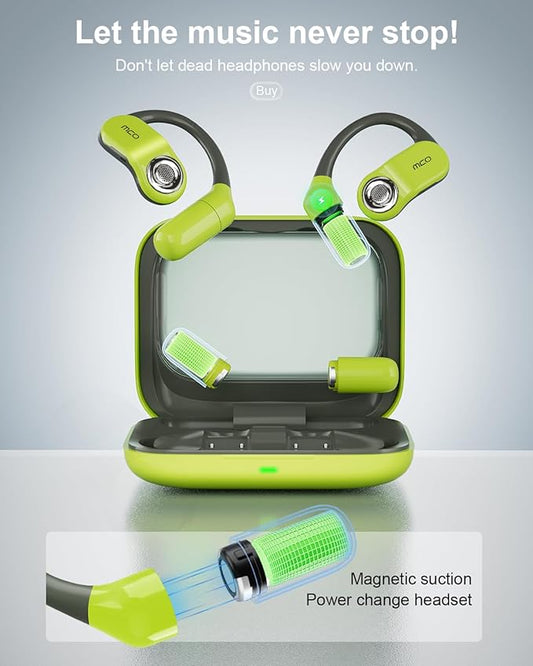 OJW Open Ear Headphones, Unlimited Power Earphones with Case & Replaceable Battery, OWS Bluetooth 5.4 Wireless Headphone with Mic, IPX7 Waterproof Headset for Sports, Compatible with iPhone & Android