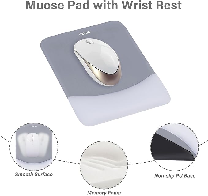MOSISO Wrist Rest Support for Mouse Pad&Keyboard Set, Rectangular Ergonomic Mousepad Non-Slip Base Home/Office Pain Relief&Easy Typing Pad with Neoprene Cloth&Raised Curved Memory Foam, Gray