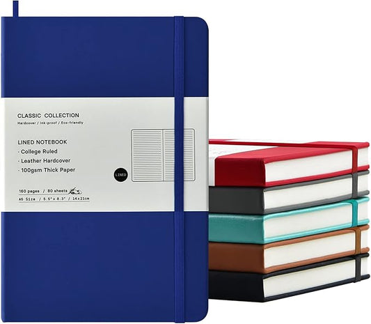 Coopay 6 Pack A5 Journal Notebooks Bulk, 160 Pages, 100GSM Thick Paper, 8.3 x 5.5 inch Hardcover Lined Leather Journals for Writing Office School Business Work Men Women (Multicolor)