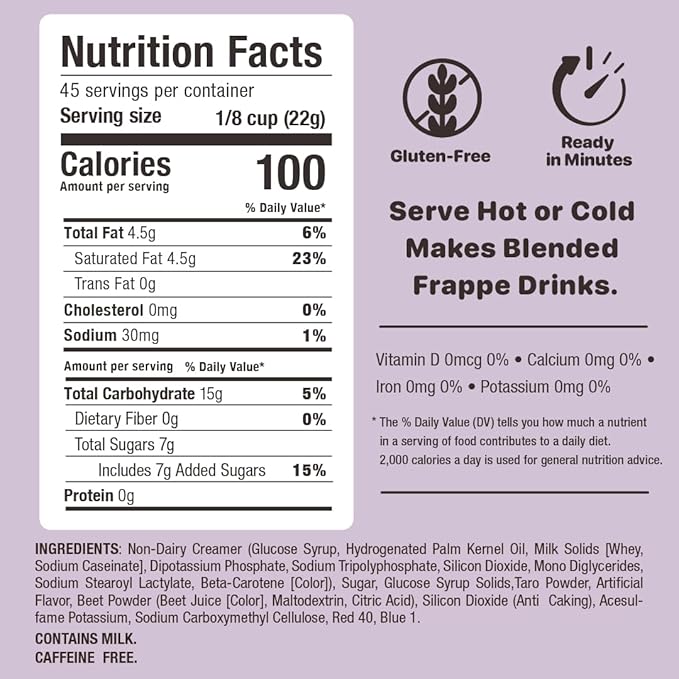 YULU FOODS Taro Milk Tea 2.2 Lb (1 Count), Powdered Instant Milk Tea Drink Mix, Serve Hot or Cold, Makes Blended Frappe Drinks