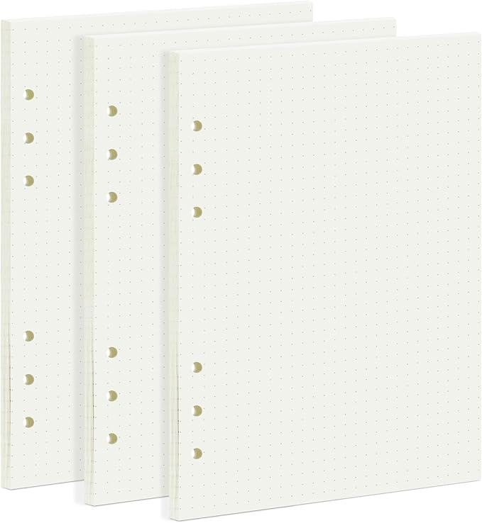 135 Sheets Planner Refill Paper Dotted Inserts Paper A5 6 Holes Binder Grid Notepaper for Filofax Bullet Journals Diary (8.26x5.59 Inch)