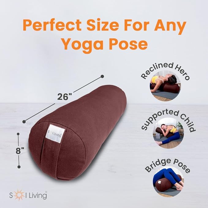 Sol Living Yoga Bolster Pillow for Restorative Meditation - 100% Cotton Cylindrical Cushion with Washable Cover for Balance Support in Asana Poses